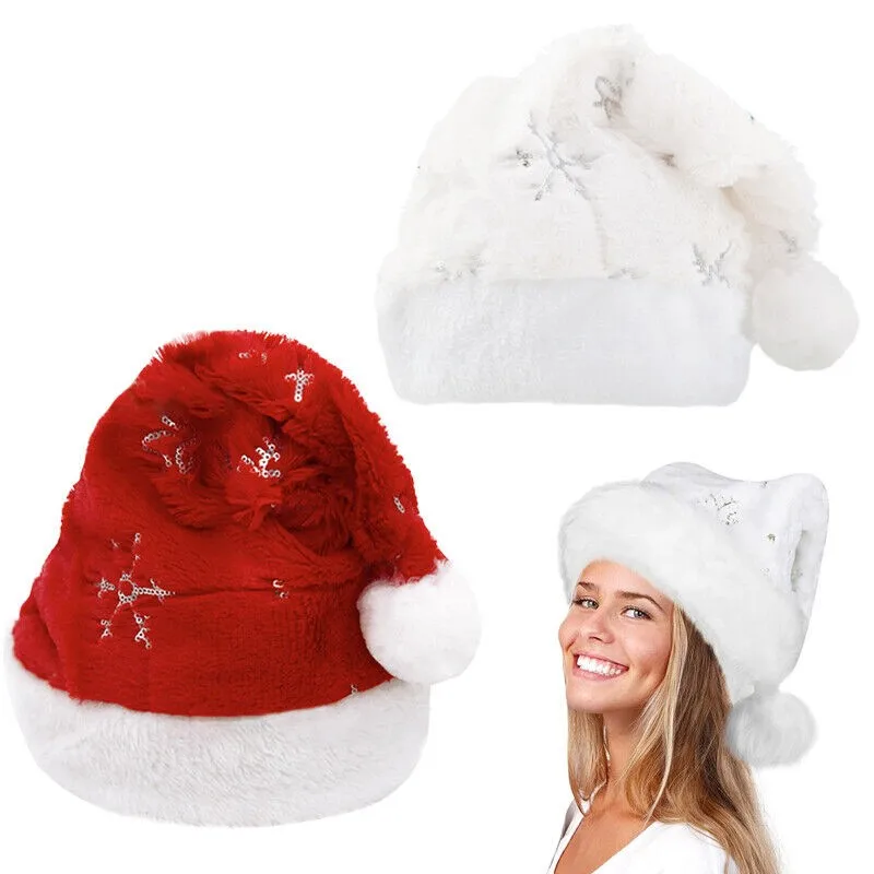 2023 Christmas Hat High-End Embroidered Short Plush Velvet Luxury Snowflake Xmas Hat Home Christmas Decoration Supplies