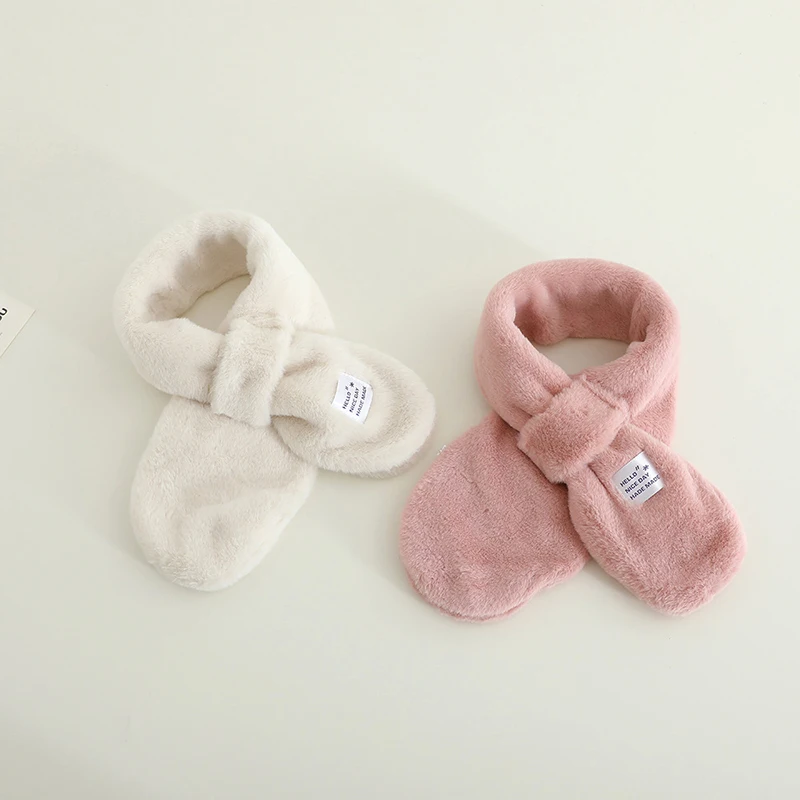 Solid Color Winter Baby Scarf Korean Kids Plush Neck Warmer Boys Girls Windproof Warm Cross Scarves