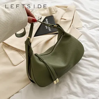LEFTSIDE Schulter Seite Taschen für Frauen Leder Weibliche Neue 2023 Frühling Trend Mode Sattel Tasche Grün Handtaschen und Geldbörsen