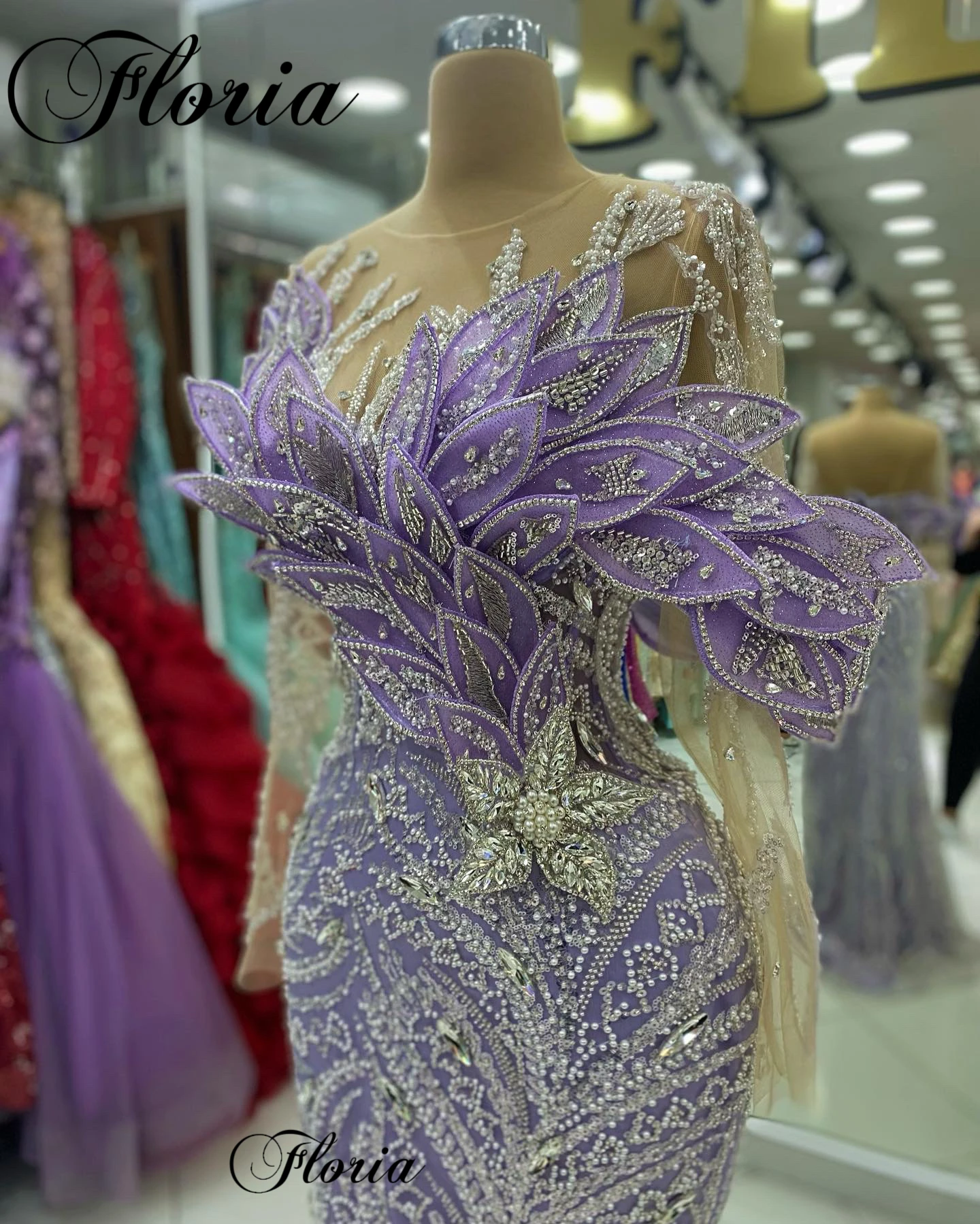 Lavender Mermaid Evening Dresses For Women Long Sleeves Formal Occasion Dresses Vestidos De Gala Wedding Guests