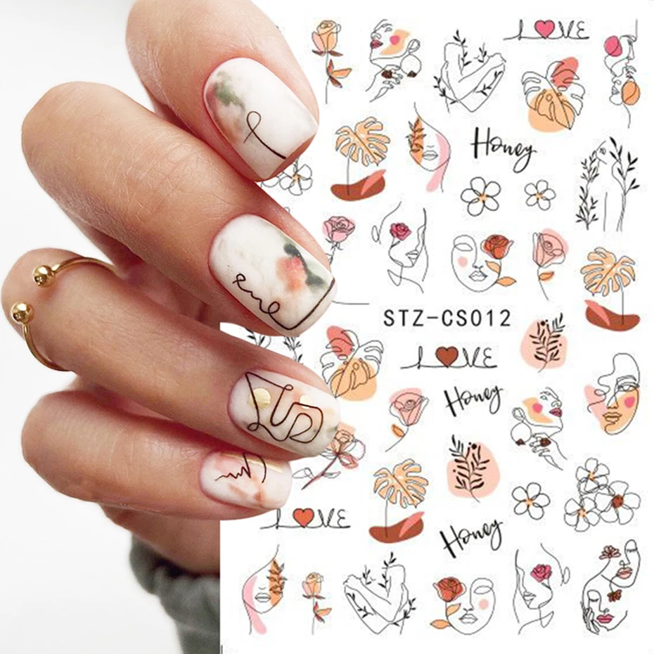 Fashion Nail Sticker Geometric Abstract Line Nails Inspired Decals Art 3D Adhesive Sliders Manicure Accessory LASTZCS12-31