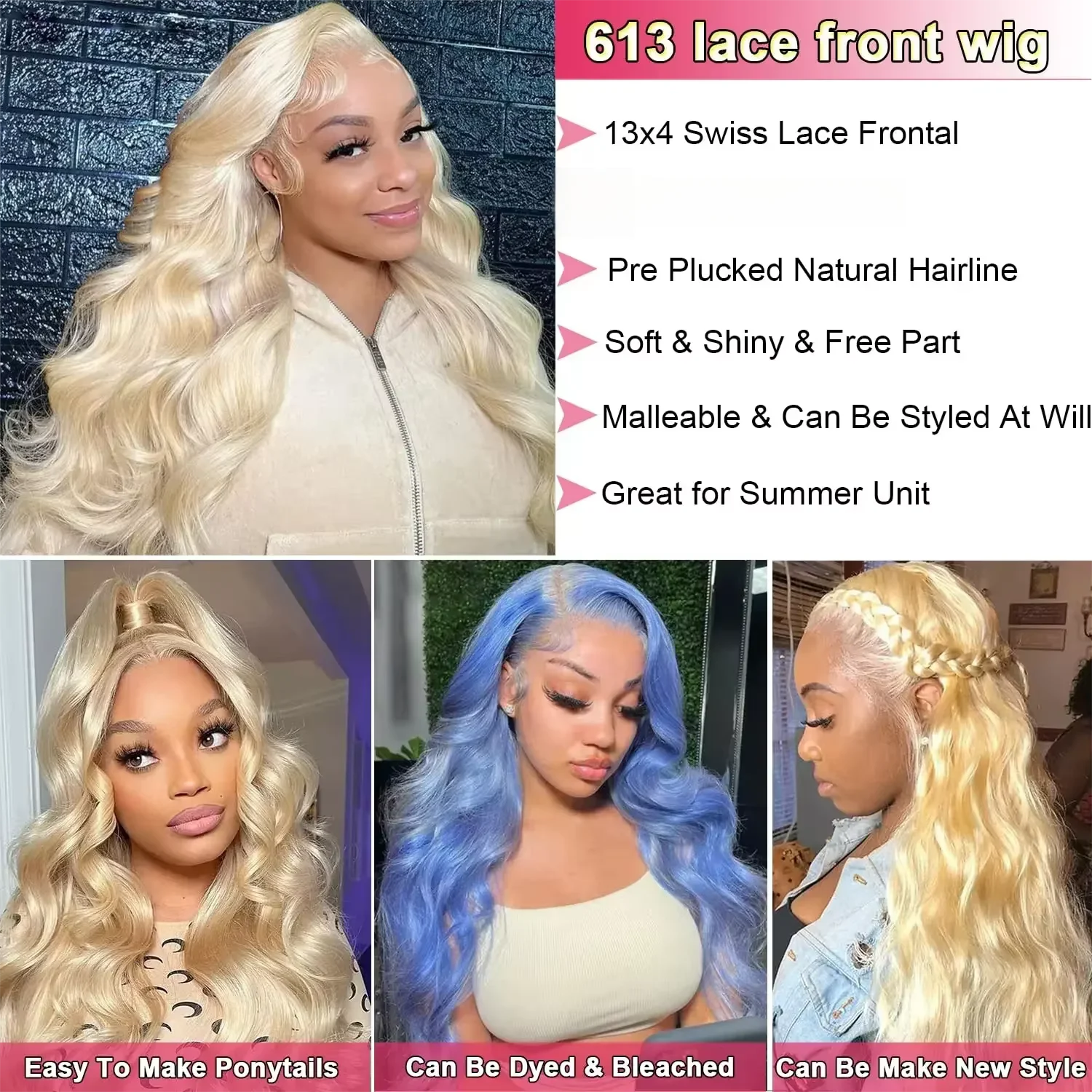13x4 13x6 Lace Human Hair Wigs 613 Blonde Colored Body Wave Full Frontal HD Transparent Lace Front Wigs For Women 40 46 Inches 4
