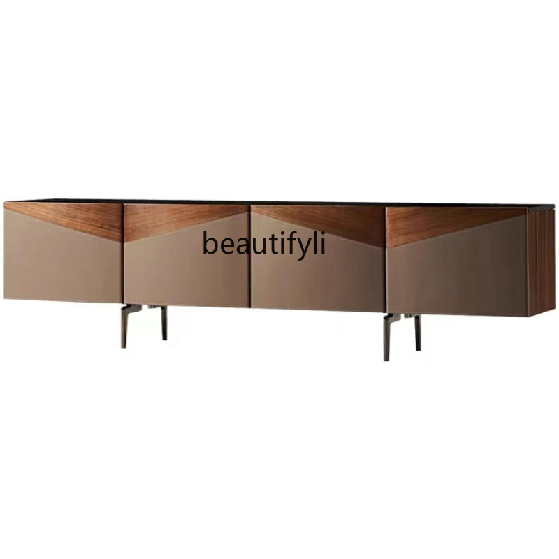 

Italian Minimalist Solid Wood TV Cabinet Modern Minimalist Marble Audiovisual Cabinet Light Luxury Floor Cabinet