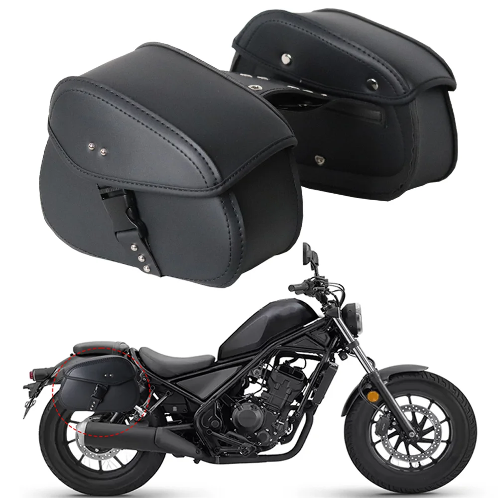 Motorcycle Saddlebags Black PU Leather Side Tool Pouch Luggage Storage Bags Universal for Harley Suzuki Kawasaki Yamaha Honda