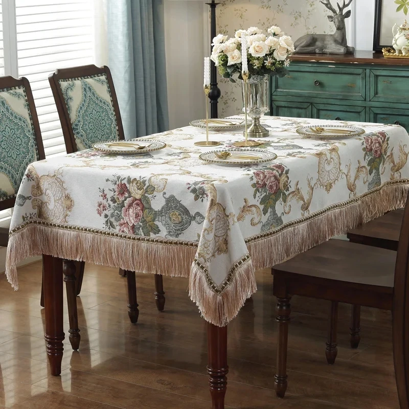 

Round European tablecloth, thickened rectangular tablecloth, jacquard dustproof dining table cover, party activity tablecloth
