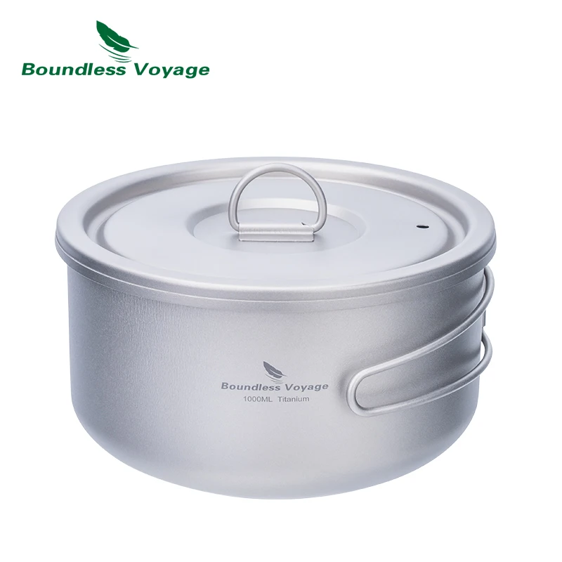 Titanium Camping Pot with Lid Ultralight Outdoor Cooking Pot Single Layer Lunch Box with Folding Handle Boundless Voyage Ti2041C kitchen utensils,camping cookware,camping cookware set
