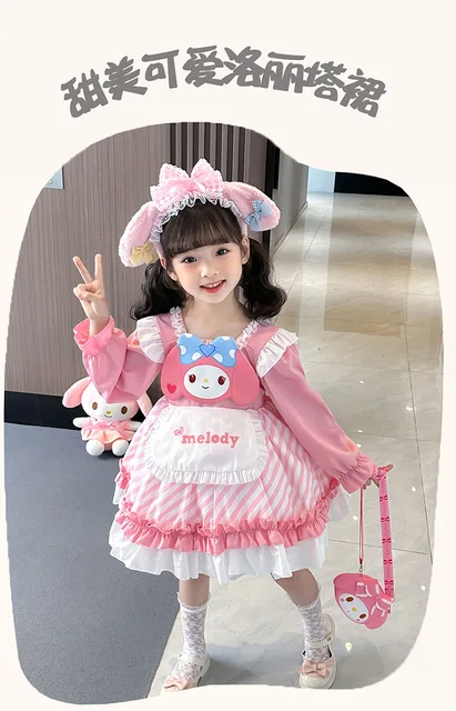 Cute Sanrio Kids Lolita Dress Wedding Party Princess Dress My Melody Autumn  Fairy Vestidos Cosplay Anime Girl Children Clothing 