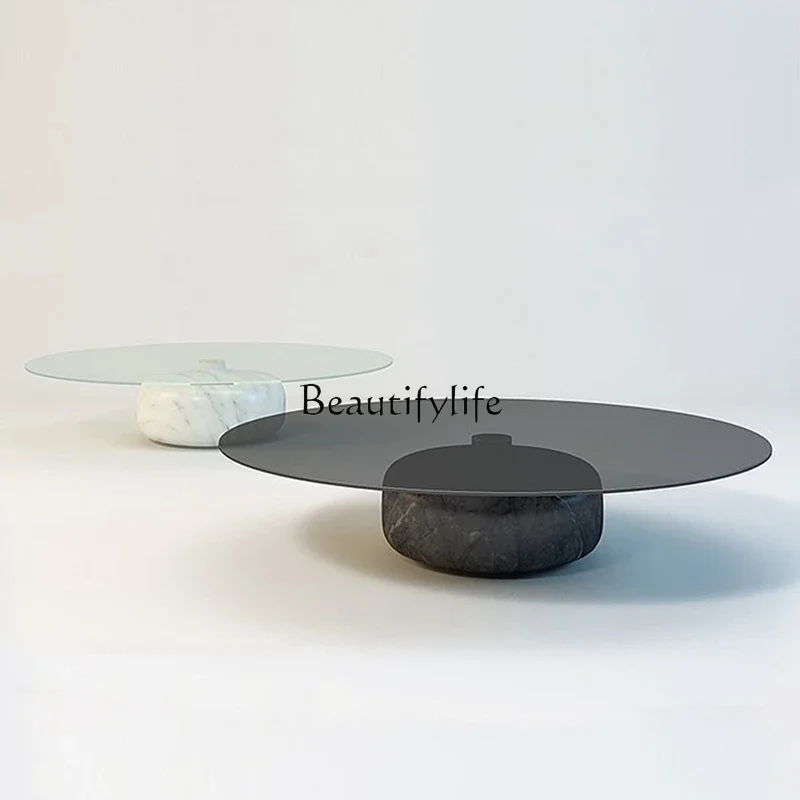 

Italian Style Light Luxury round Marble Tea Table Nordic Simple Modern Designer Retro Coffee Table