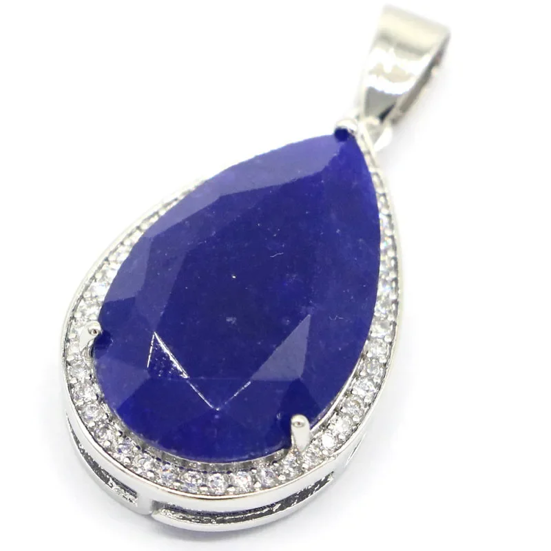 5g Real Customized 925 Solid Sterling Silver  PENDANT Drop Shape Real Blue Sapphire Real Red Ruby Green Emerald White CZ Bride W