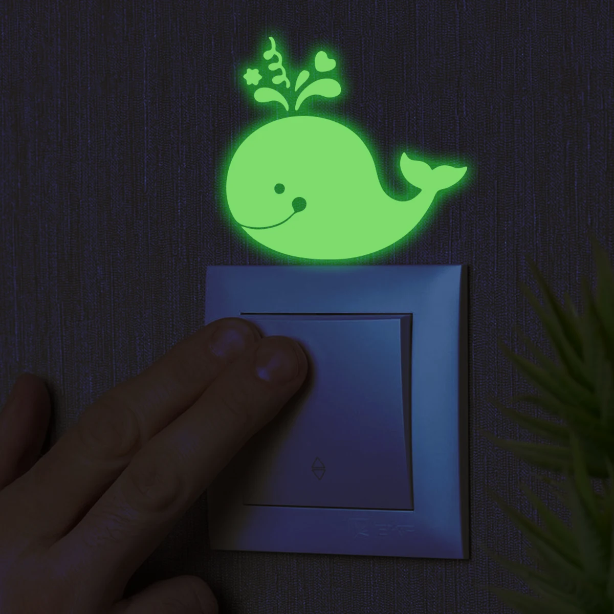 1pcs cartoon animal water spray whale pattern glow-in-the-dark switch stickers, peel-and-stick interior decoration stickers