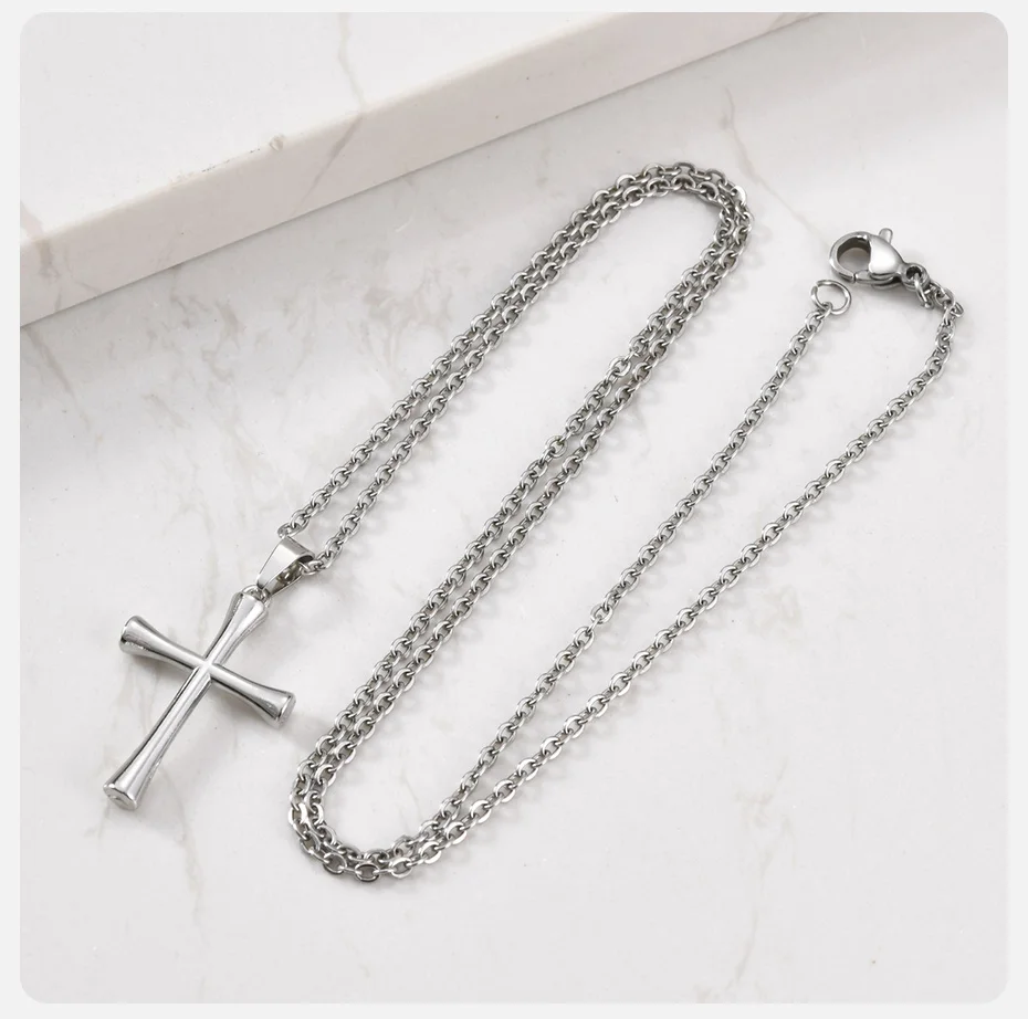 Lässige Kreuz-Halskette für Männer und Jungen, Edelstahl Silberfarbenes Kreuz-Anhänger, Einfache Kreuz-Anhänger-Halskette als Geschenk – Detail 6