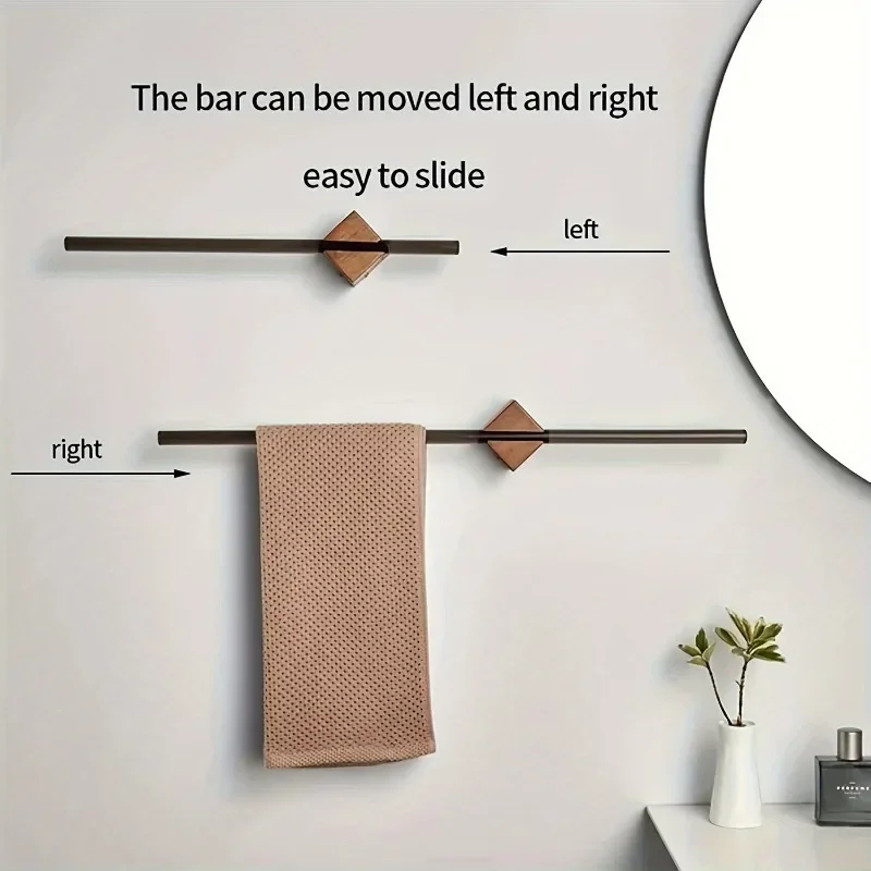 Adjustable Stainless Steel Towel Bar with Natural Wood Finish-Easy Install, Heavy Duty Wall Mount Bracket for Bathroom Decor