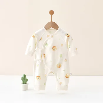 0-6 أشهر الطفل الربيع والخريف فراشة ملابس الطفل جمبسوت من القطن الخالص الوليد الطفل طويلة الأكمام منامة الزحف الملابس 3