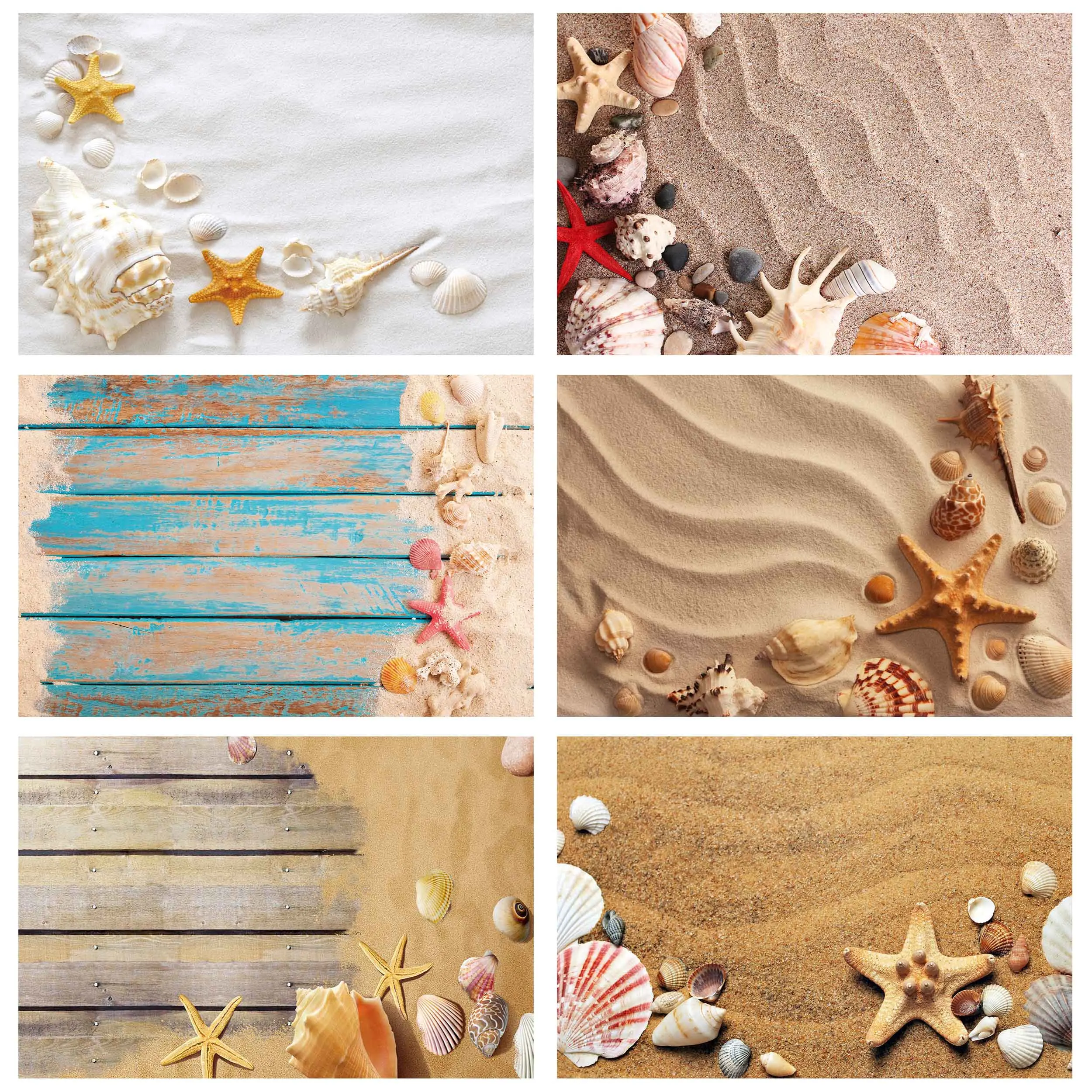 Beach Sand Starfish Shell Conch Photography Backgrounds Vinyl Cloth Backdrop Photo Studio for Children Baby Shower Photophone