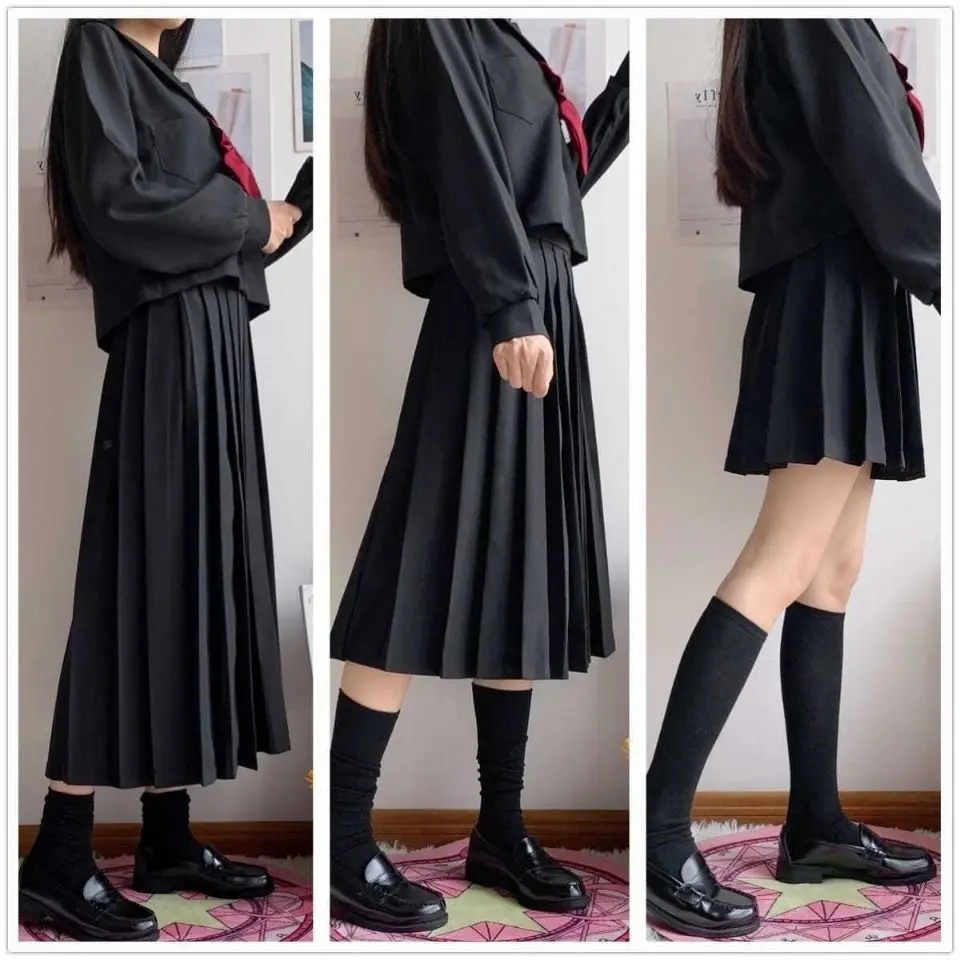 School Girls Student Uniform Black Pleated Skirts Elastic Waist Japanese Style Women Cosplay Cosutme Base Preppy Style japanese school uniform japanese schoolgirl skirt