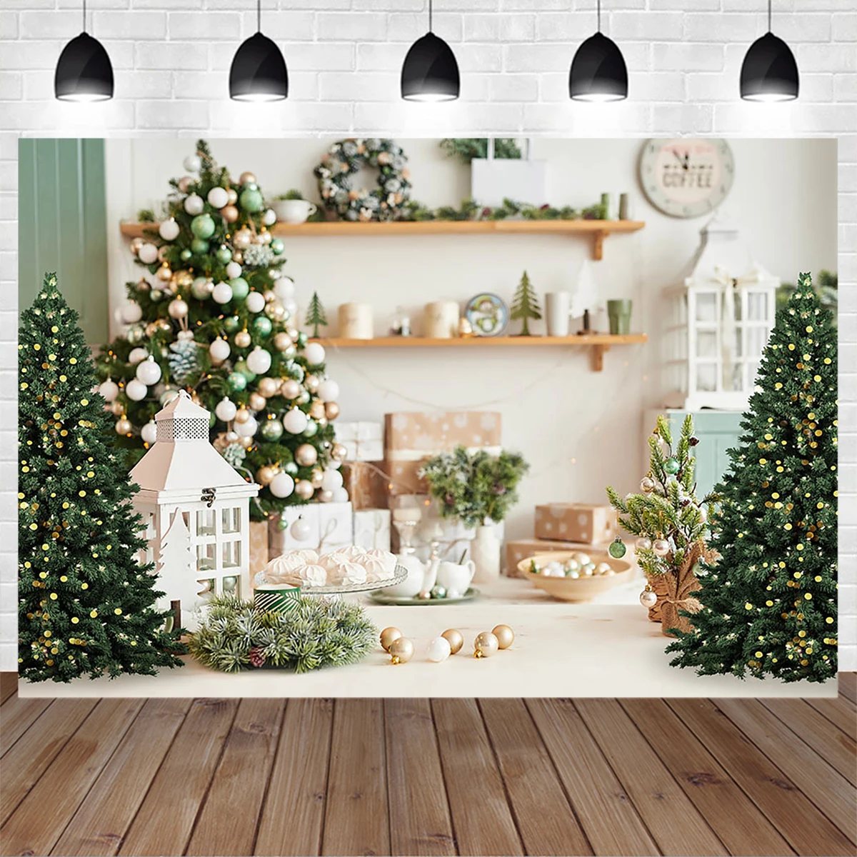 

Mocsicka Winter Christmas Tree Decorative Backdrop Banner Kitchen Gift Green Vintage Background Home Studio Photo Photography