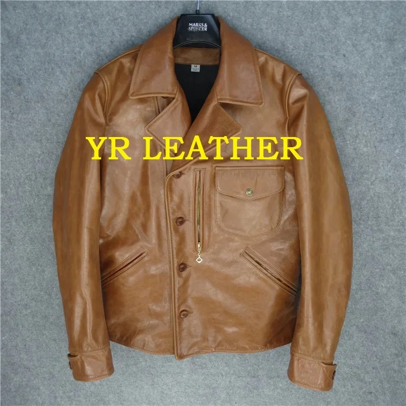 

YR!Free shipping.Wholesales.Brand mens US classic biker genuine leather jacket.thick cowhide slim coat.quality vintage