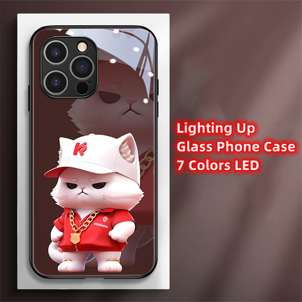 

2024 Lovely 3D Fashion Cat LED Light Glowing Luminous Phone Case For Samsung S24 S23 S22 S21 S20 FE Note 10 20 Plus Ultra A54