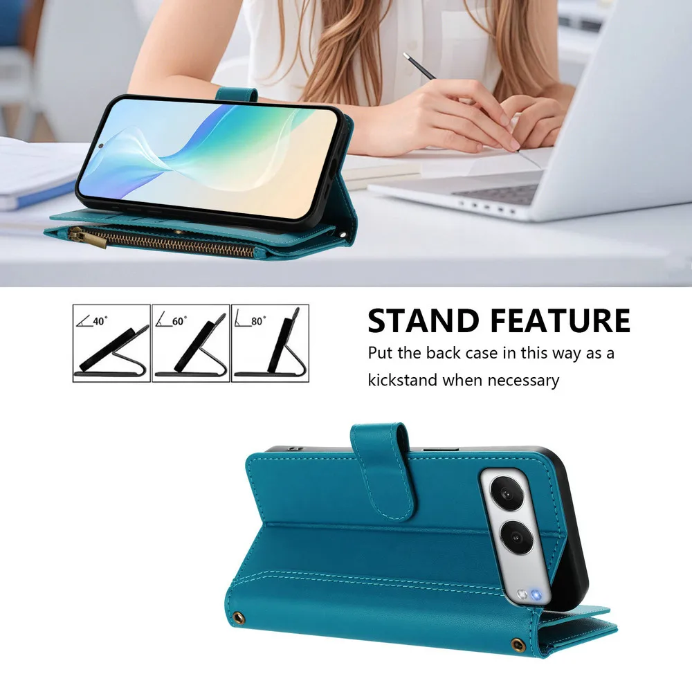 Crossbody Leather Zipper Wallet Case with 9-Card Holder and Flip Cover