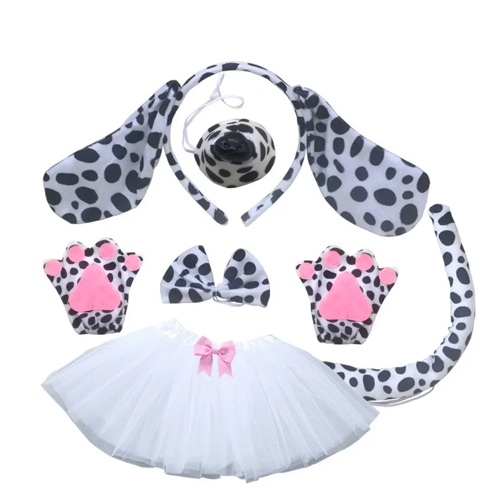 Girls Kids Children Animals Dog Ears Headband Tails Bow Nose Skirt Set Party Gift Birthday Halloween Costume Cosplay