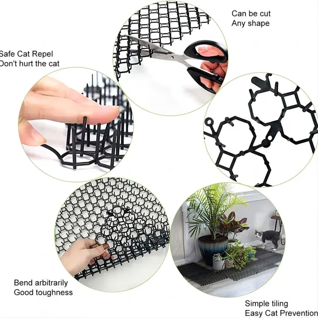 12Pcs/set Garden Anti-Cat Prickle Mat Cat Scat Mat with Ground Spikes and Cable Ties Keep Cat Dog Away Digging Repellent Mat 5