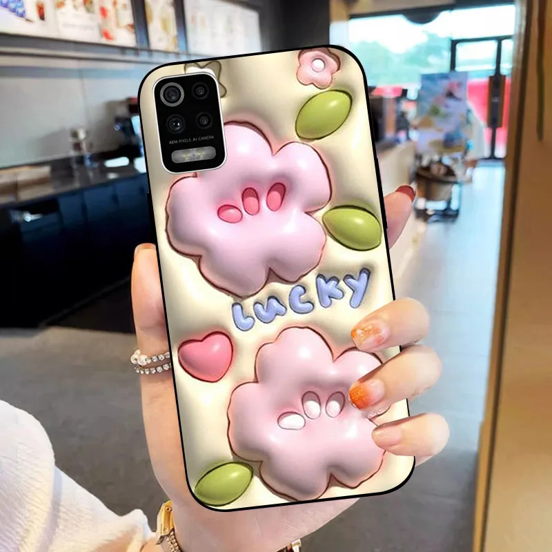 Elegant Black Silicone TPU Phone Case with Fashion Flower Design