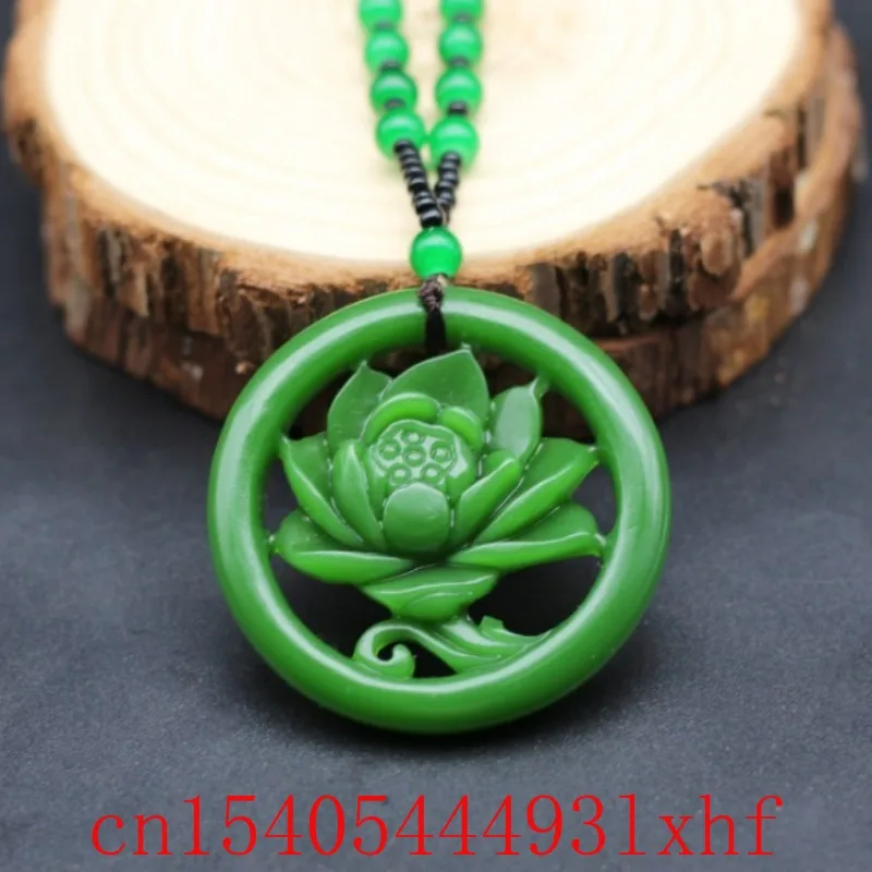 

Double-sided Carved Flower Natural Green Hetian Jade Pendant Necklace Beads Fashion Fine Jewelry Charm Amulet Gifts for Women