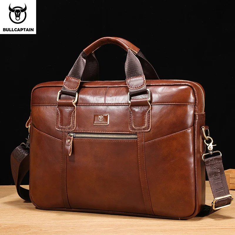 Men's Leather Briefcase 15.5-Inch Notebook Large-Capacity Work Bags Business Shoulder Messenger Bag leather briefcase