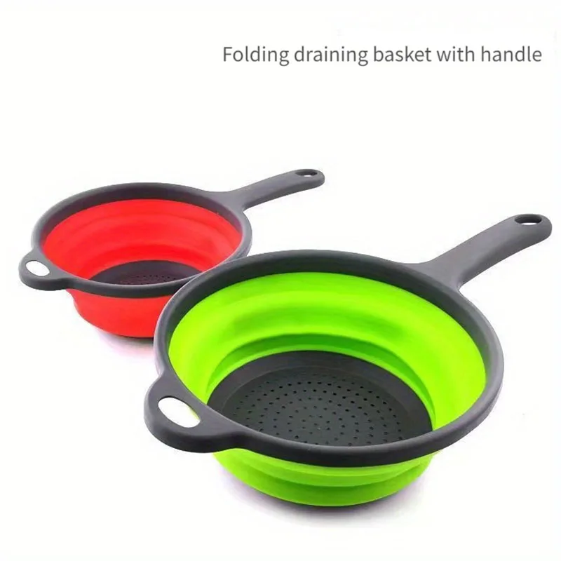Collapsible Drain Basket Chef Multifunctional collapsible drain basket handle Round retractable washing basket kitchen tool