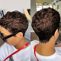 Perruque courte coupe lutin cheveux humains pour femmes perruques fabriquées à la Machine avec frange perruque colorée 180 densité 2