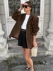 HH Vintage Women's High Street Suede Jackets 2025 Female Fashion Single Breasted Long Sleeves Suits Lapel Blazer Outerwear