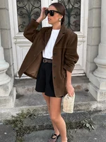 HH Vintage Women's High Street Suede Jackets 2025 Female Fashion Single Breasted Long Sleeves Suits Lapel Blazer Outerwear