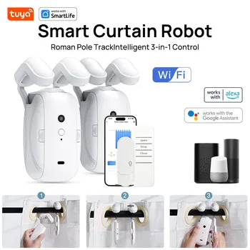 Robot per Tende WiFi Tuya Smart, Controllo Intelligente 3-in-1 tramite App Tuya/Telecomando/Voce (Alexa, Google, Siri) per Binari per Tende Romane