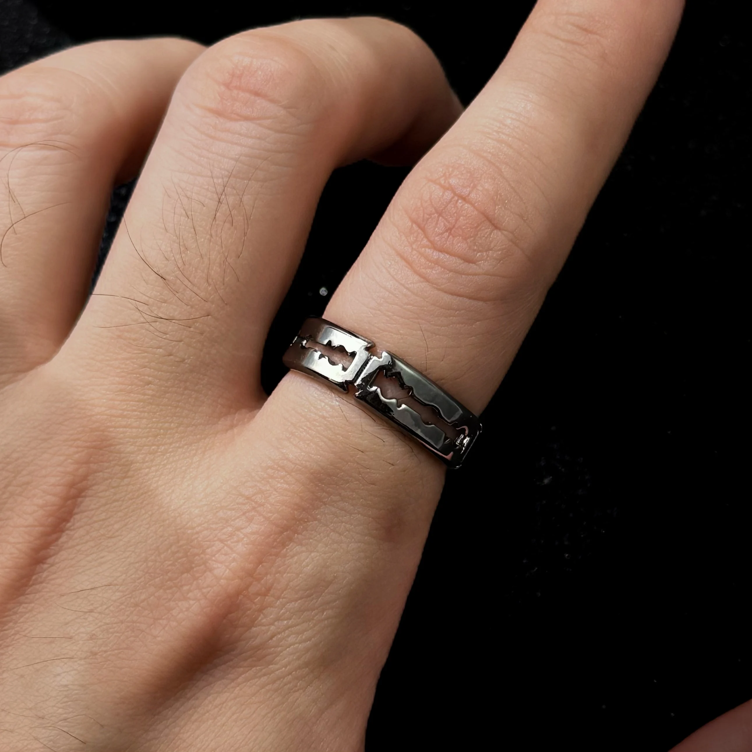 Retro Rasierklinge Verstellbarer offener Ring für Männer Versilbertes Kupfer Punk Gothic Edgy Schmuck Peaky Blinders Zubehör Geschenk – Detail 5