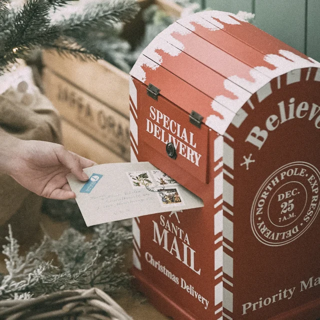Vintage Fa Karácsonyi Postafiók Postbox Levélszekrény Nagy Otthoni Dekoráció - Image 3