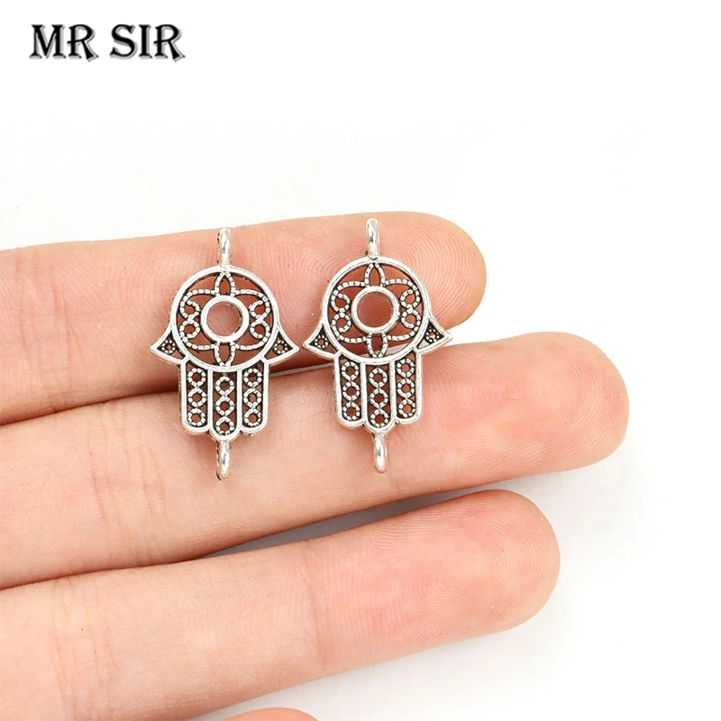 

20pcs Fatima Palm Alloy Charms Connectors Antique Silver Color Hamsa Hand Pendants Lucky Jewelry Making Bracelet DIY Accessories