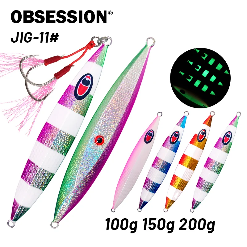

OBSESSION 100 г 150 г 200 г медленная джиговая приманка светящаяся короткая вертикальная тонущая морская рыболовная приманка металлическая джиг жесткая приманка соленая вода вспомогательный крючок
