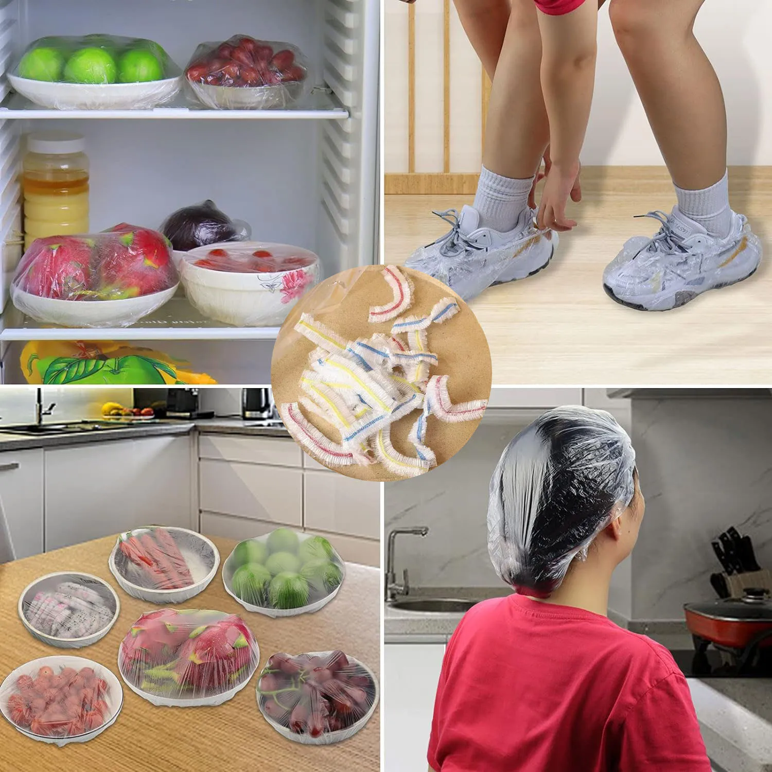 Disposable Food Cover Colorful Disposable Food Cover Dust Food Grade Fresh Lids Elastic Plastic Wrap Shower Cap Fruit Cover Fresh Keeping Bag