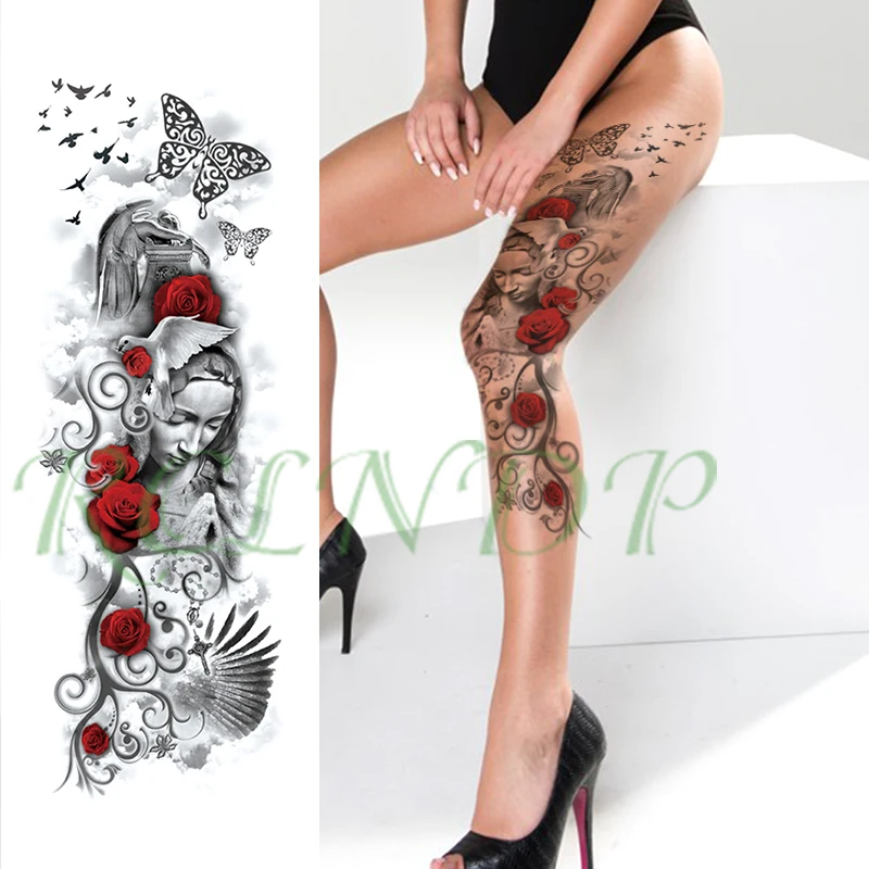 Waterproof Temporary Tattoo Sticker Rose Angel Wings Bird Butterfly Vine  Full Arm Fake Tatto Flash Tatoo For Men Women Girl  Temporary Tattoos   AliExpress
