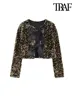 TRAF-Women's Long Sleeve Sequined Cropped Jacket, O Neck Coat, Female Outerwear, Chic Tops, Bow Tied 6