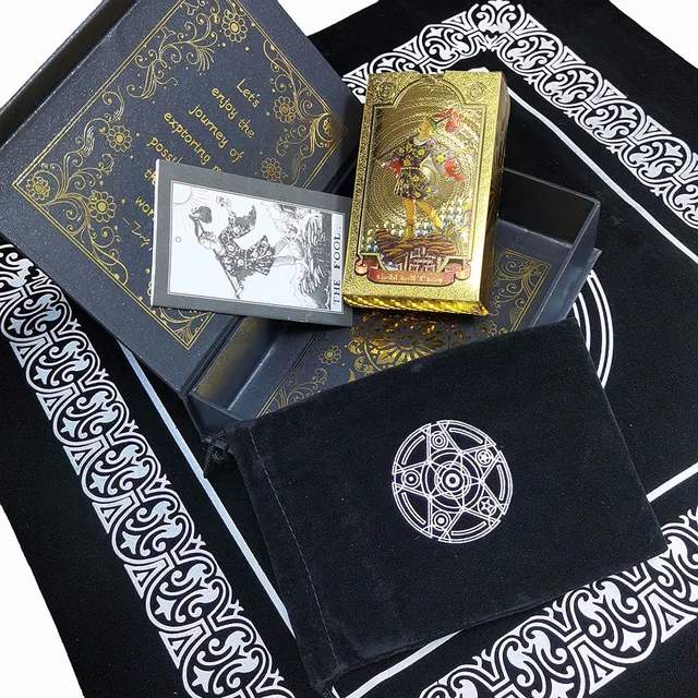 3D Hyun Gold Gift Box Set Luxury Gold Foil Tarot Card Hot Stamping PVC Waterproof Wear-resistant Board Game Card Divination 1