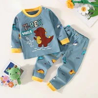 Ensemble de sous-vêtements pour garçons en coton avec lettrage et motif d'ours, haut à manches longues et pantalon assorti, ensemble pyjama 1