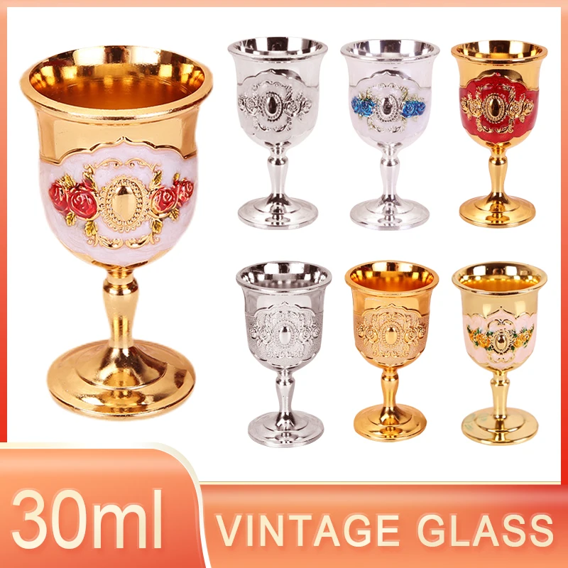 

30ML Alloy Wine Glasses Retro Dinnerware Goblet Vintage European Style Spirit Vodka Champagne Glasses Bar Home Decoration