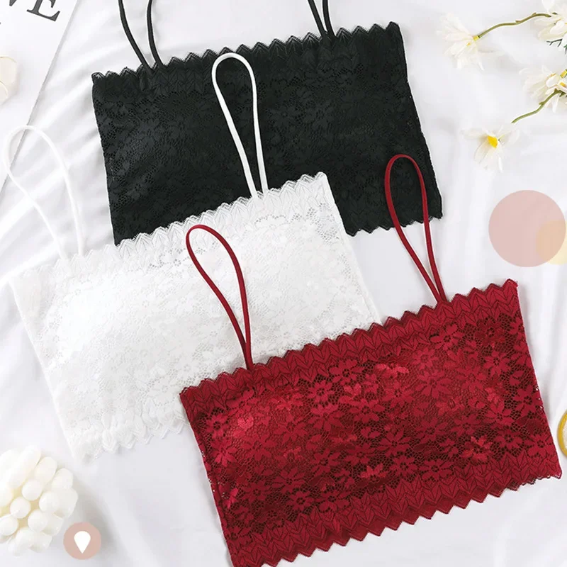 Women Lingerie Bra Lace Camisole Tops Women Tube Tops Women Tube Tops Sexy Lace Sunflower Sling Wrapped Chest Padded Crop Top Summer Underwear Bra Spaghetti Strap Ladies Bralette Top