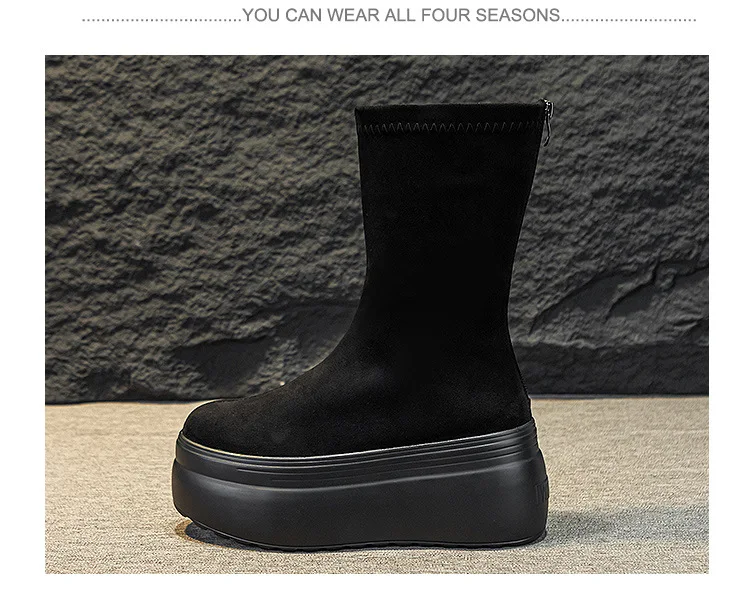 Women's  8cm Suede Leather Platform Boots - true deals club