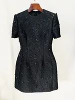 HIGH STREET Newest 2026 Designer Fashion Stylish Dress Women's Beaded Floral Jacquard Trimmed Dress - Image 4