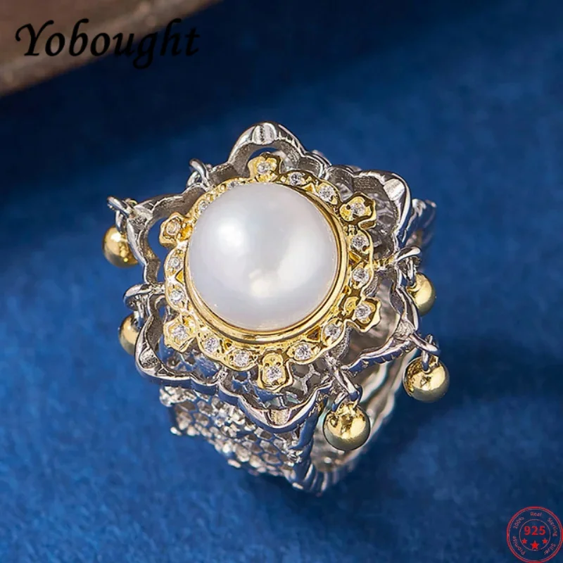 

S925 sterling silver charms rings for women men new fashion contrast colored hollow flowers inlaid pearl jewelry free shipping