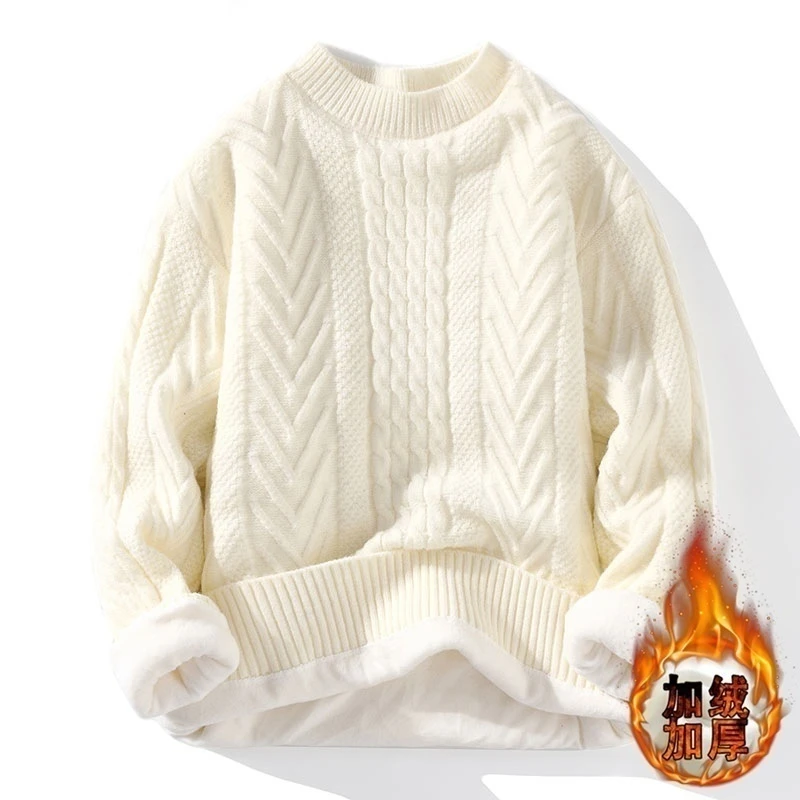 

Men's Fleece Crewneck Sweatshirt Warm Sherpa Lined Heavy Thicken Underwear Winter Pullover Tops Shirts No Hood Hoodie