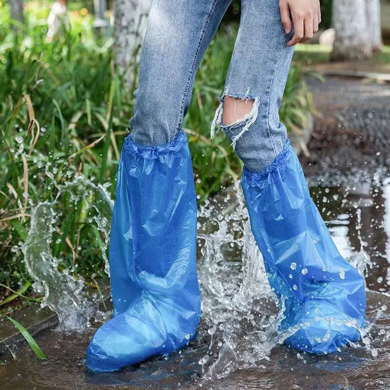 Shoe Covers 10PCS Blue White Rain Shoe Covers Disposable Plastic Waterproof Rain Shoe Covers Portable Tools Traveling in Rainy Days
