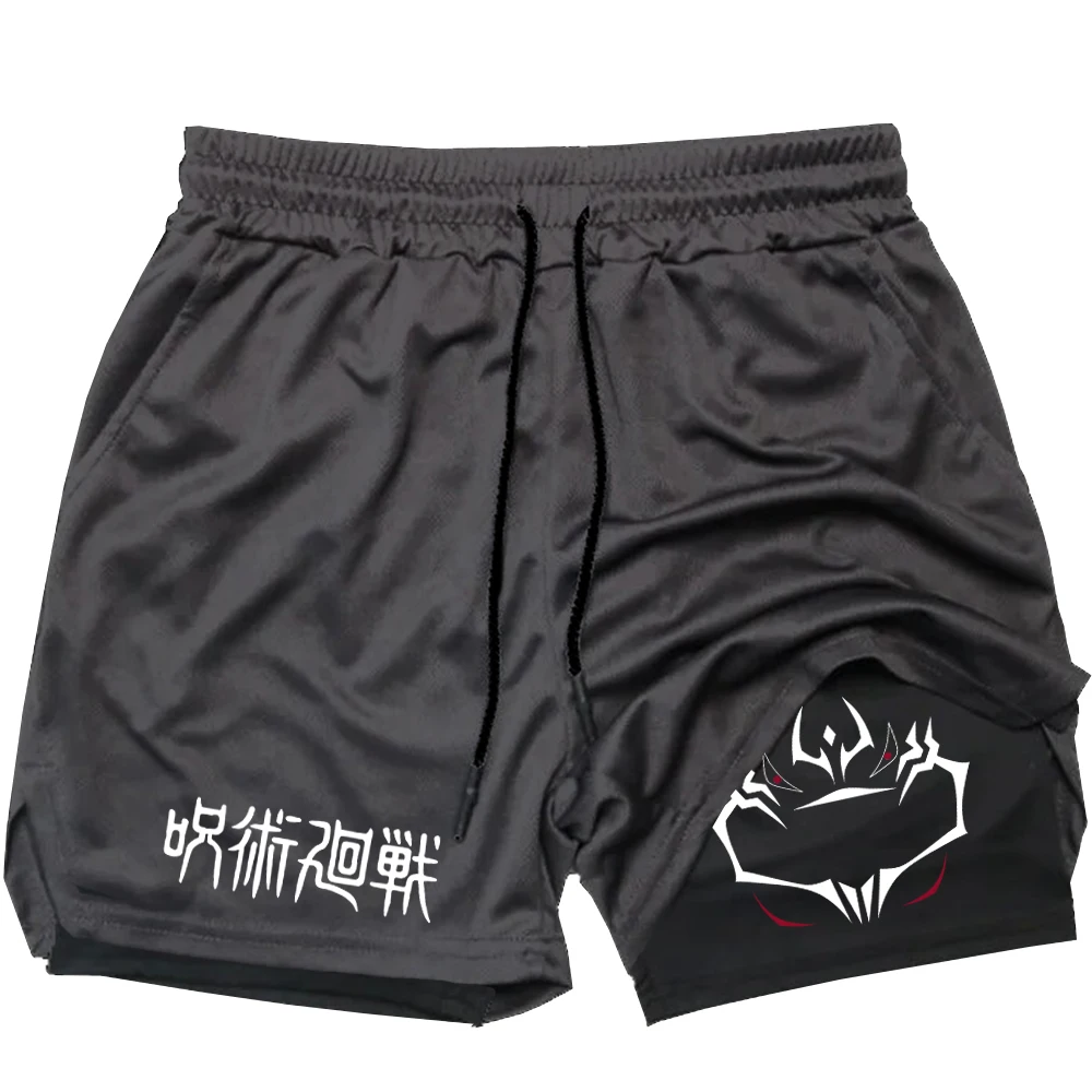 Anime 2 In 1 Compression Shorts Gojo Satoru Print Performance Sportswear Men GYM Training Workout Male Fitness Sport Shorts 5
